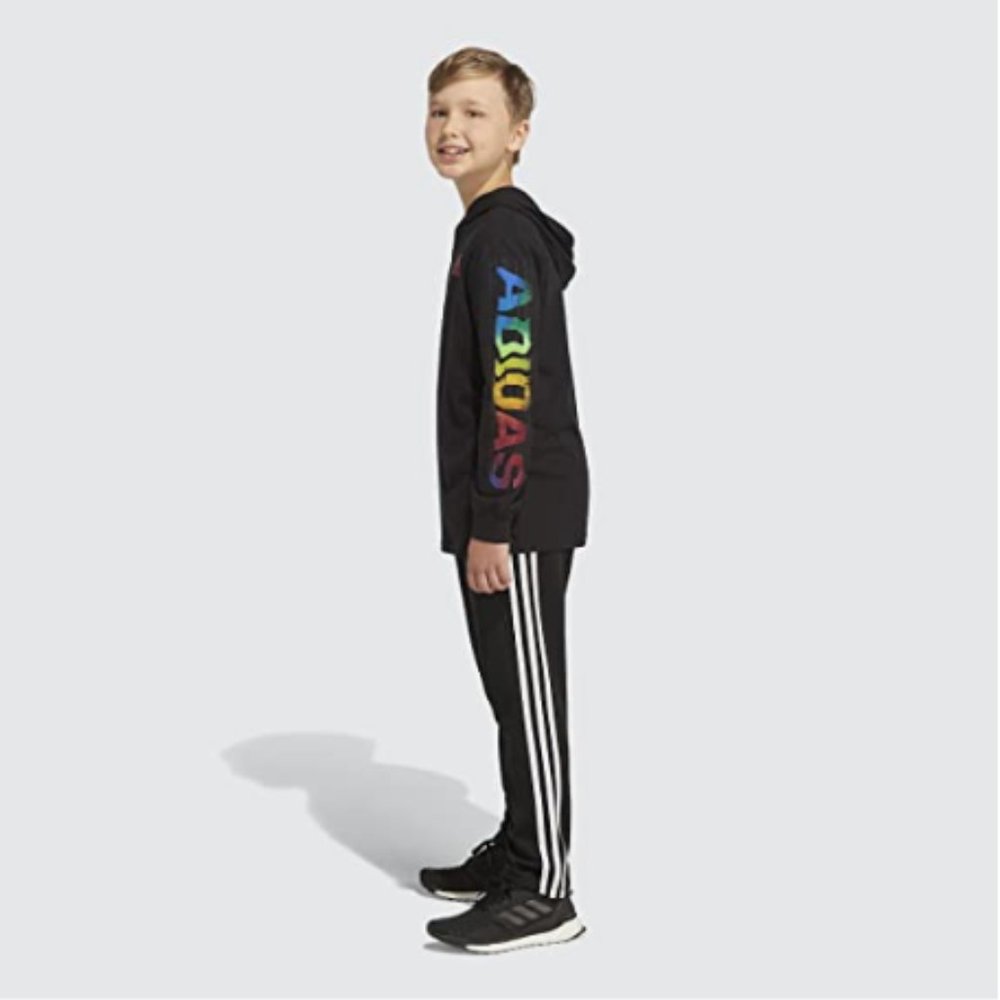 adidas Boys' Long Sleeve Multicolor Warp Logo Hooded Tee